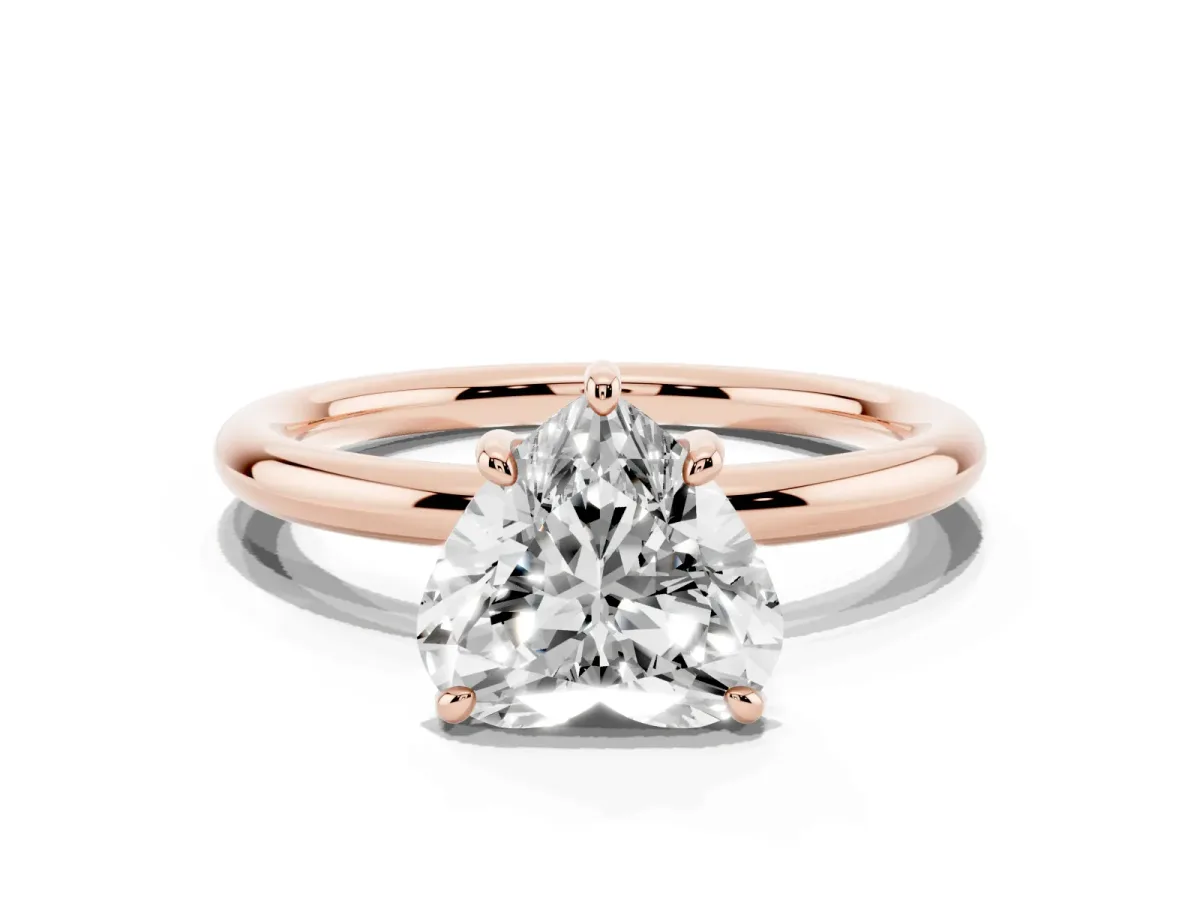 Heart Cut Solitaire Diamond Ring with Four-Prong Setting on a Plain Band Rose gold
