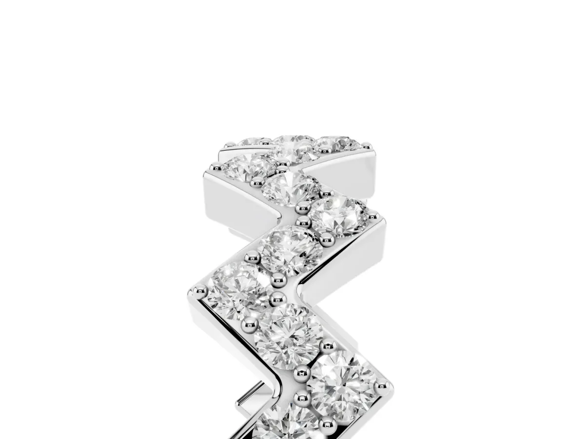 Zigzag Diamond Pave Round Eternity Band with Prong Setting Silver