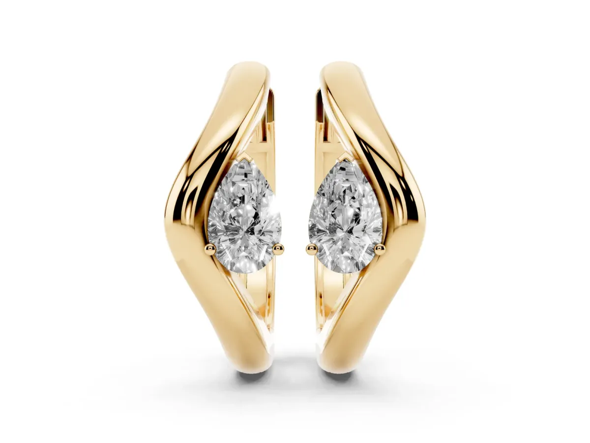 Pear Diamond Silhouette Hoop Earrings Yellow gold