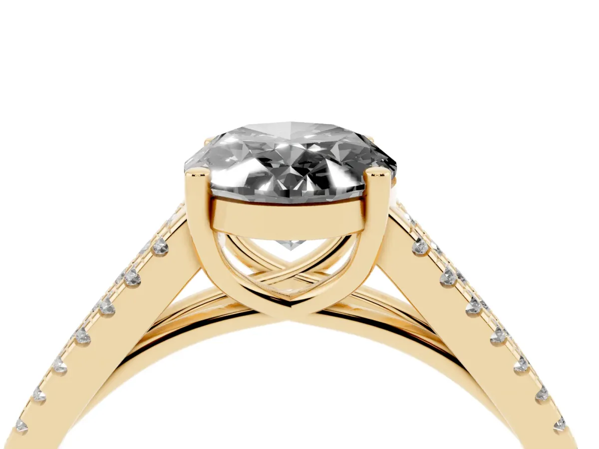 Fancy Black Oval Cut Diamond Solitaire Engagement Ring with Split Shank Pavé Band Yellow gold