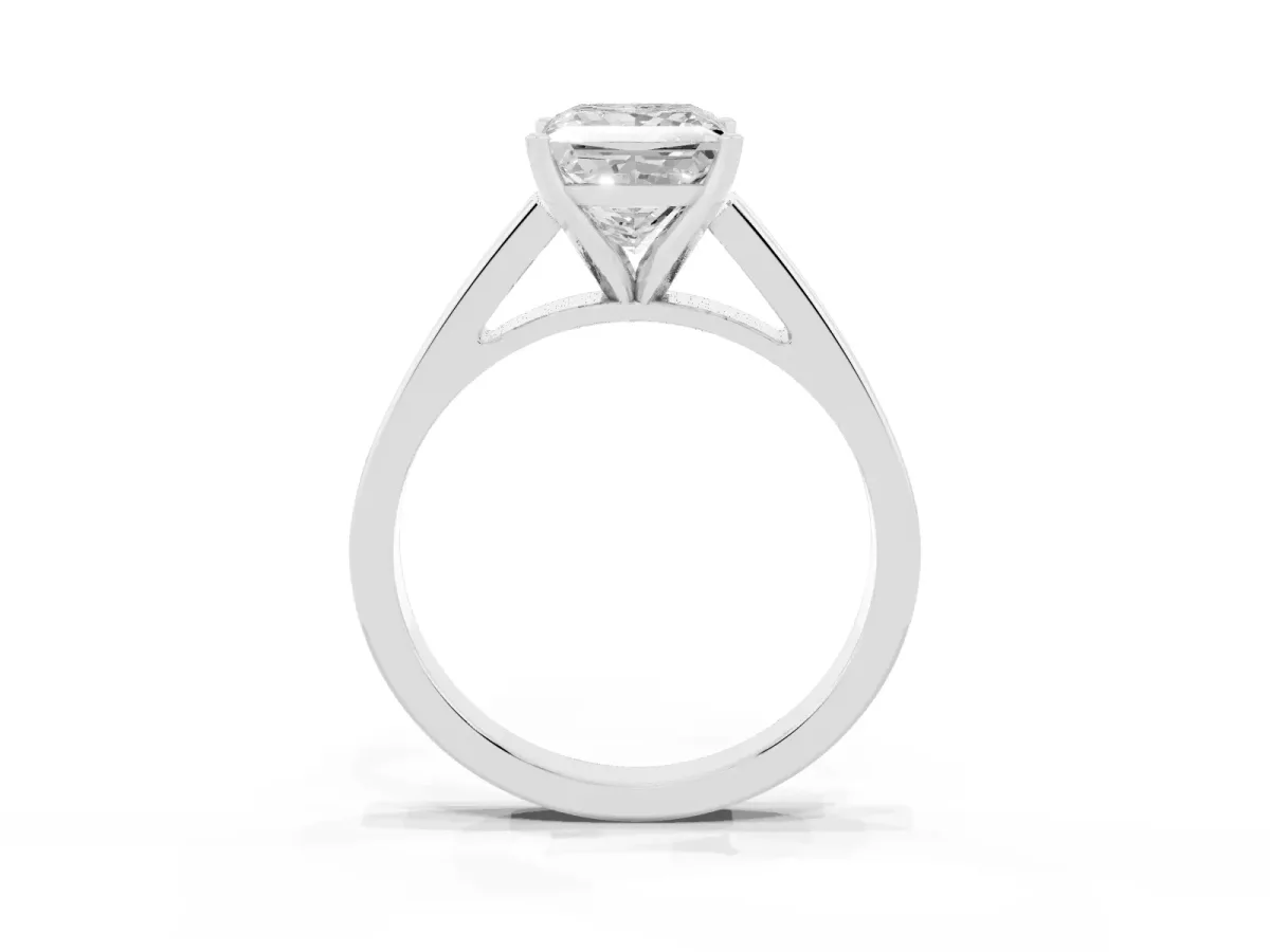 Princess Cut Solitaire Engagement Ring with Four-Prong Setting and Tapered Band Silver