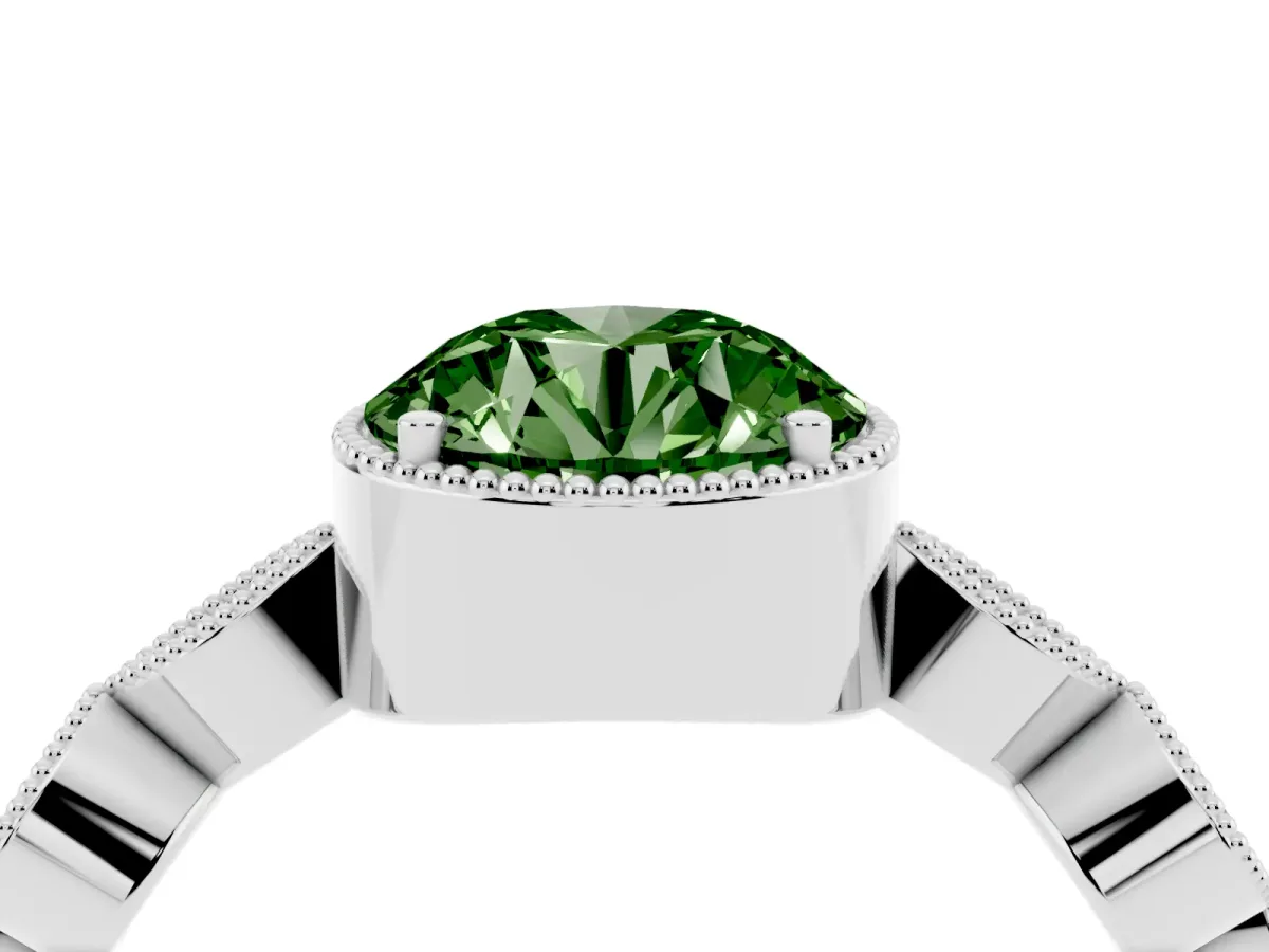 Fancy Green Round Cut Diamond Vintage Milgrain Ring with Round Stations Silver