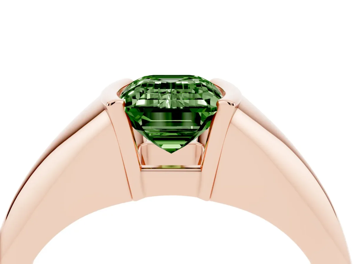 Fancy Green Emerald Cut Solitaire Tension Set Diamond Ring Rose gold
