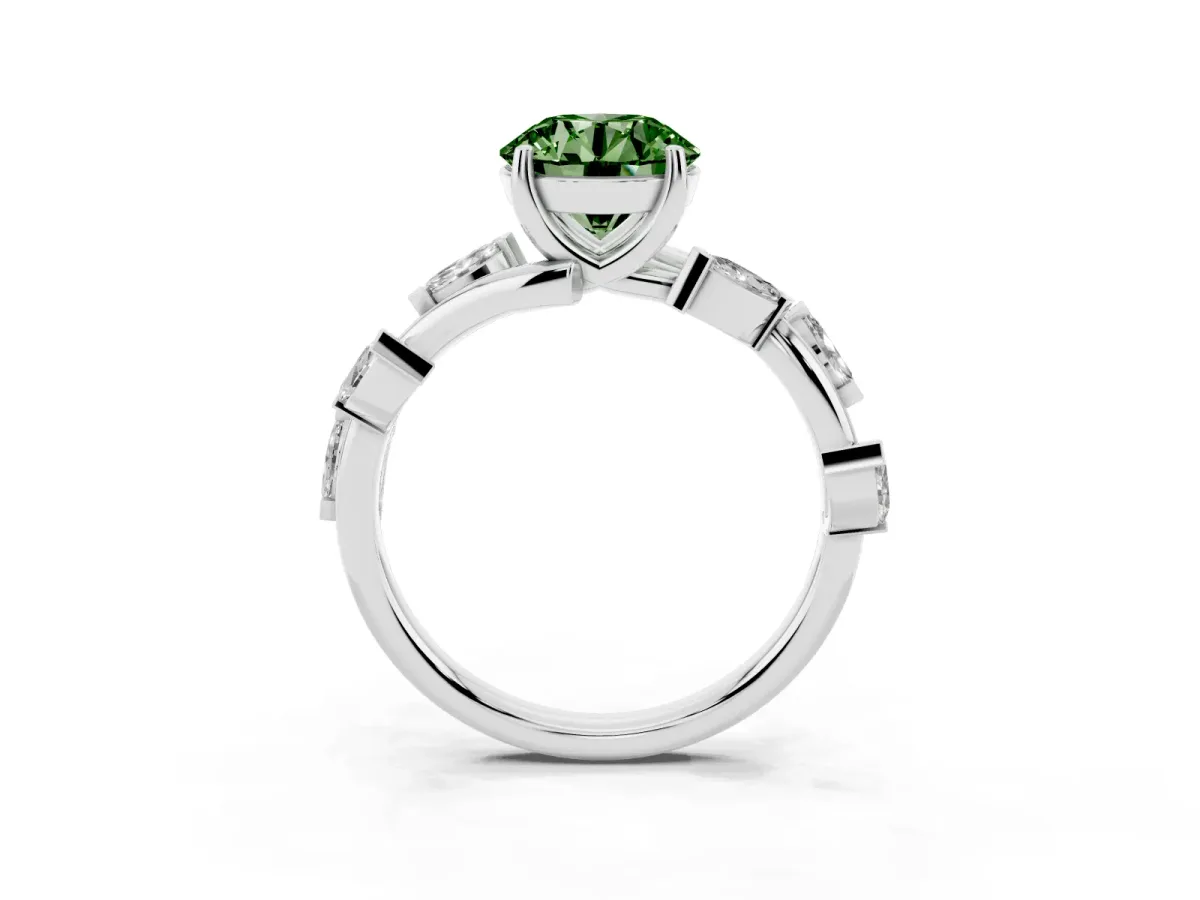 Fancy Green Round Cut Solitaire Twisted Band Marquise Accent Prong Setting Ring Silver