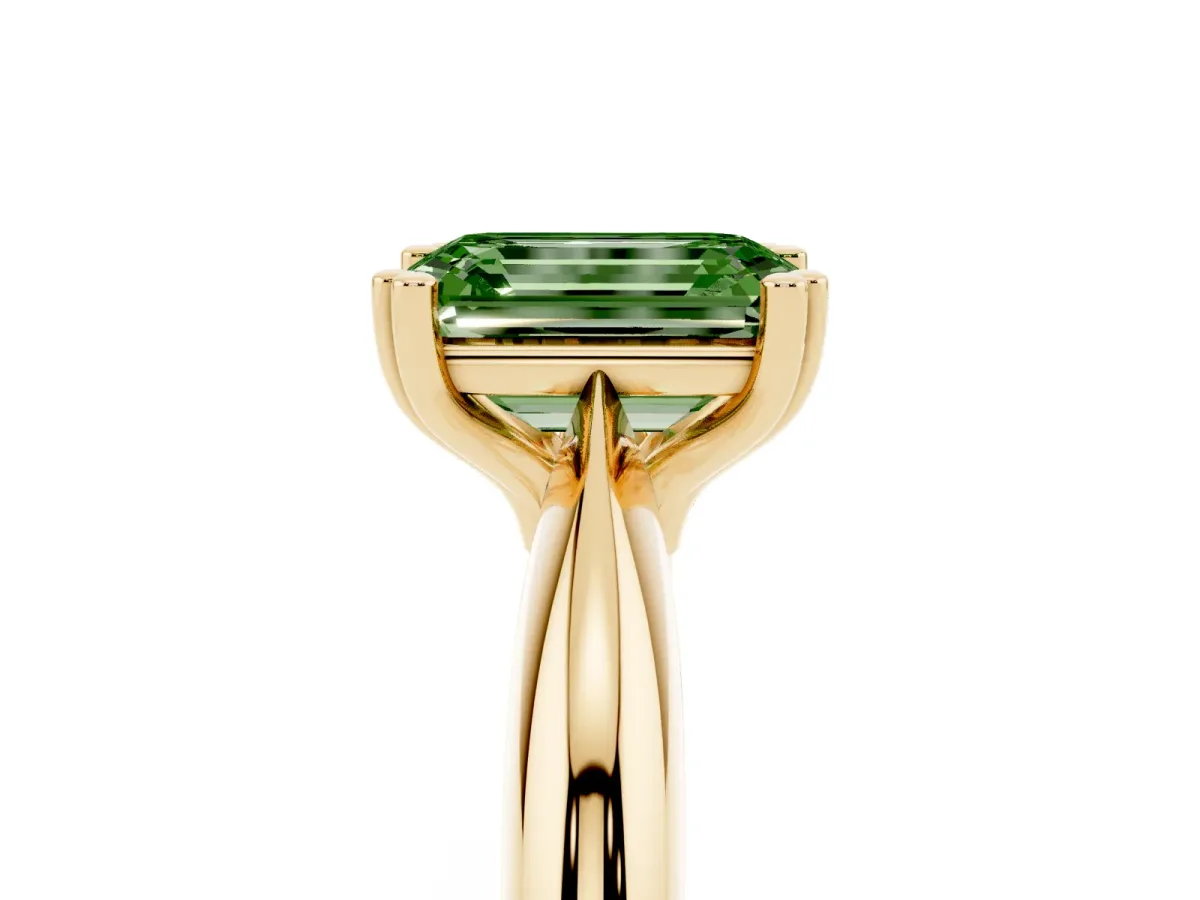 Fancy Green Emerald Cut Cut Solitaire Engagement Ring with Tapered Band and Four-Prong Setting Yellow gold