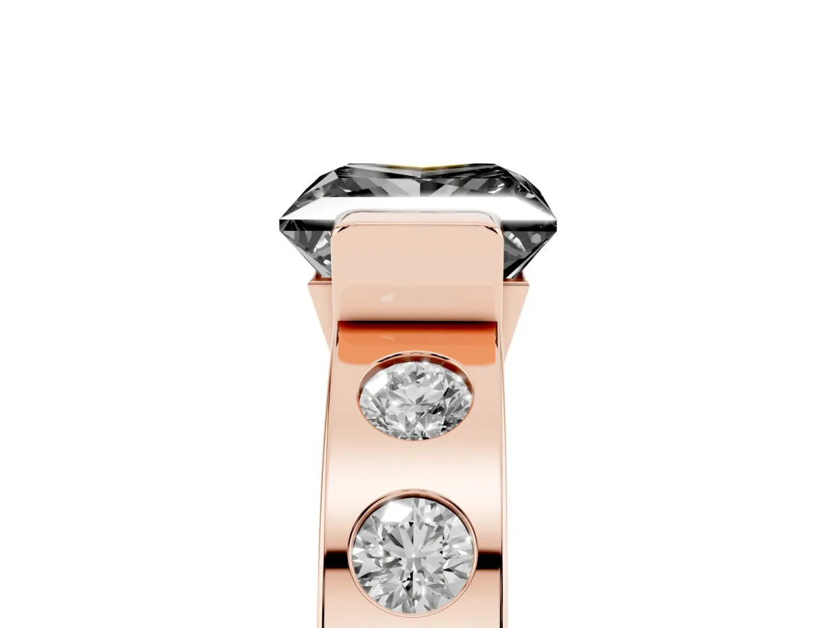 Fancy Black Princess Cut Brilliant Channel-Set Diamond Ring with Bezel Prong Setting Rose gold