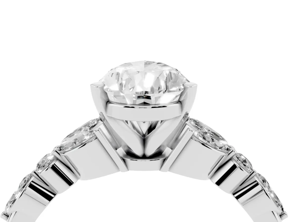 Pear Cut Diamond Solitaire Ring with Side Stones and Four-Prong Setting Silver