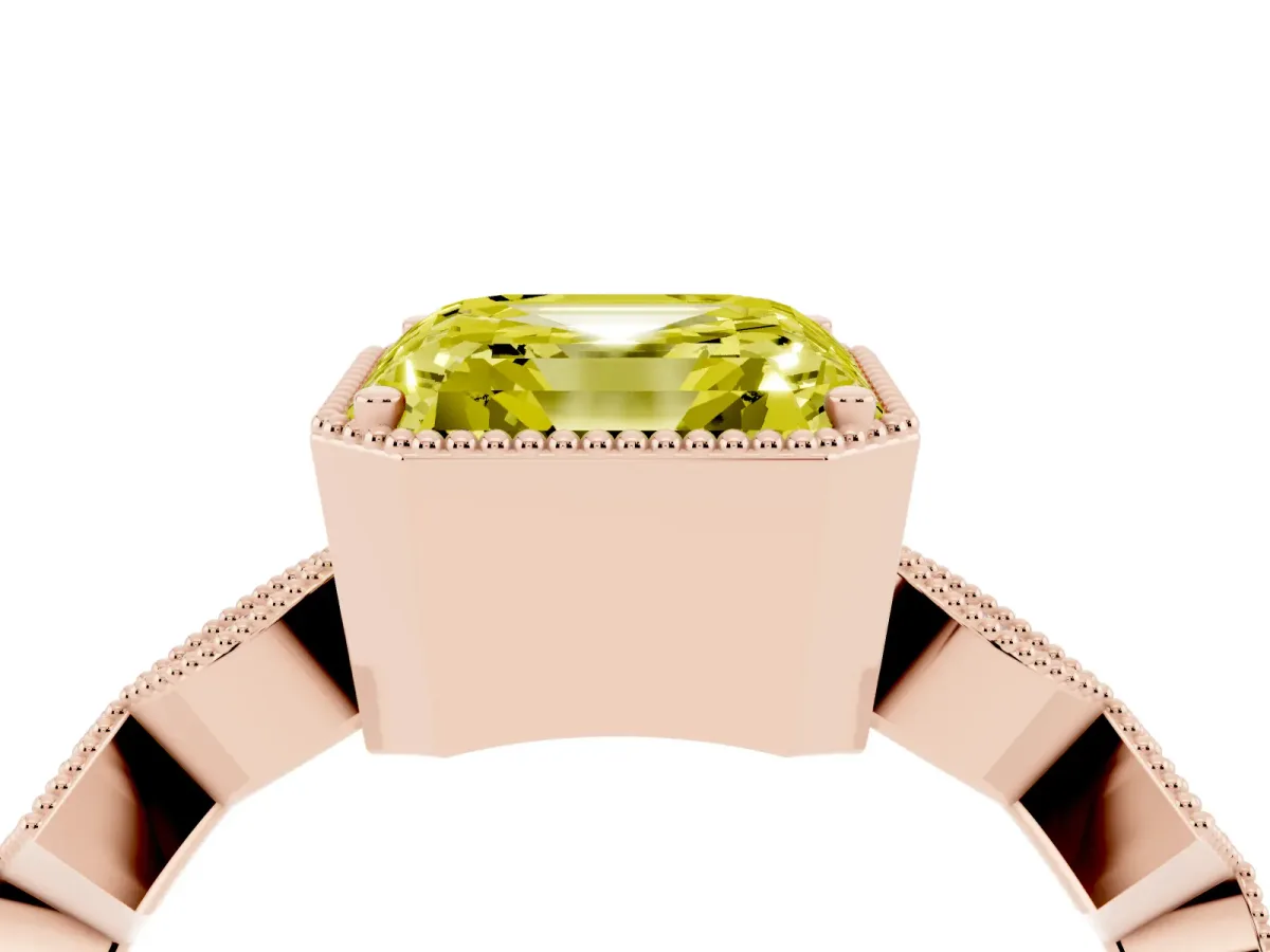 Fancy Yellow Asscher Cut Milgrain Marquise Diamond Twist Band Ring Rose gold