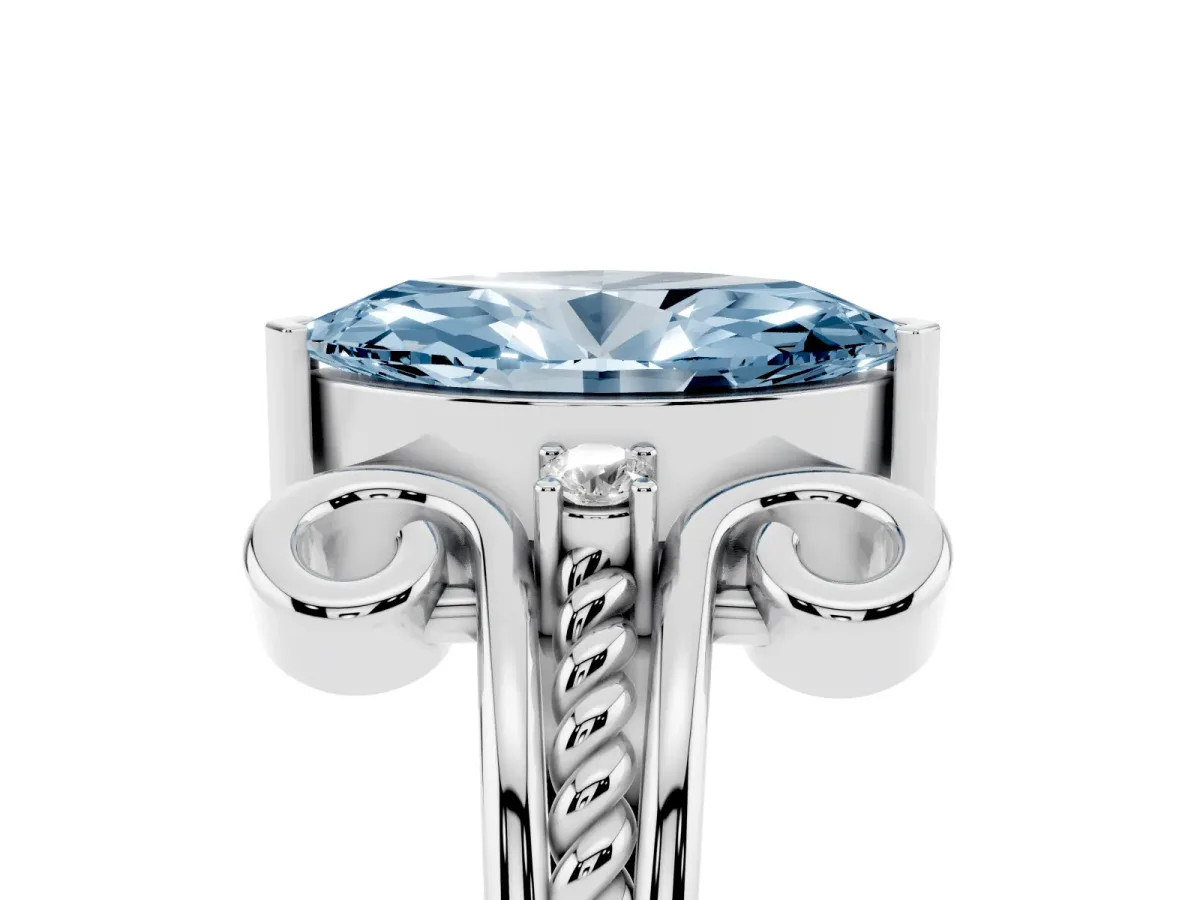 Fancy Blue Marquise Cut Solitaire Twisted Band Scroll Prong Ring Platinum