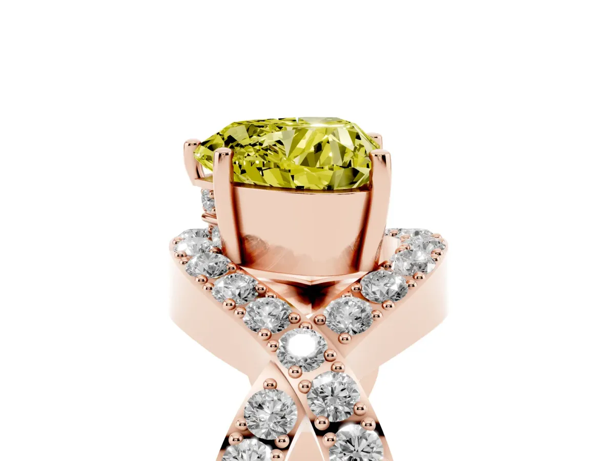 Fancy Yellow Heart Cut Solitaire Twist Band Pavé Diamond Engagement Ring Rose gold