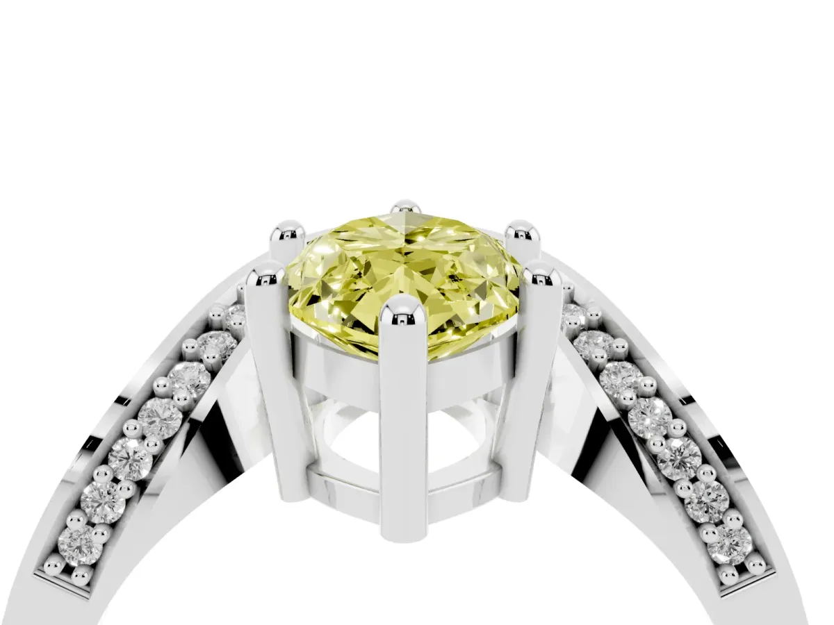 Fancy Yellow Marquise Cut Solitaire Diamond Engagement Ring with Pave Band and Four-Prong Setting White gold