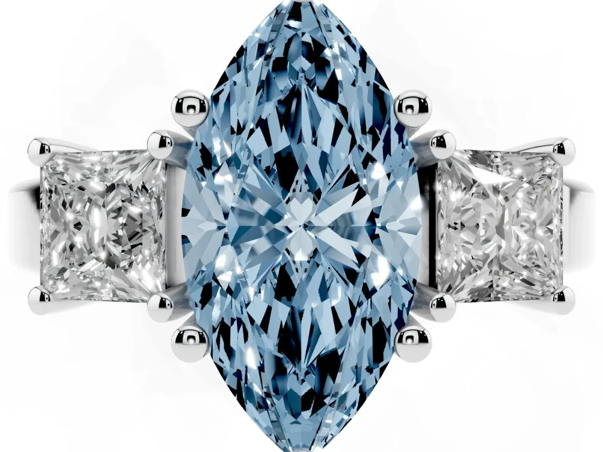 Fancy Blue Three-Stone Marquise Cut Cut Solitaire Ring with Prong Setting Silver