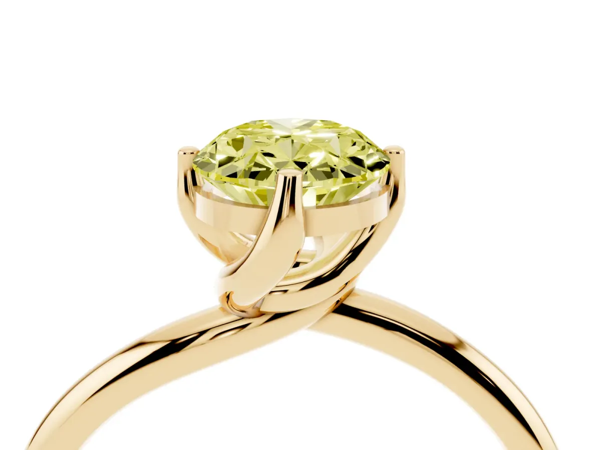 Fancy Yellow Oval Cut Diamond Solitaire Engagement Ring with Four-Prong Setting and Classic Band Yellow gold