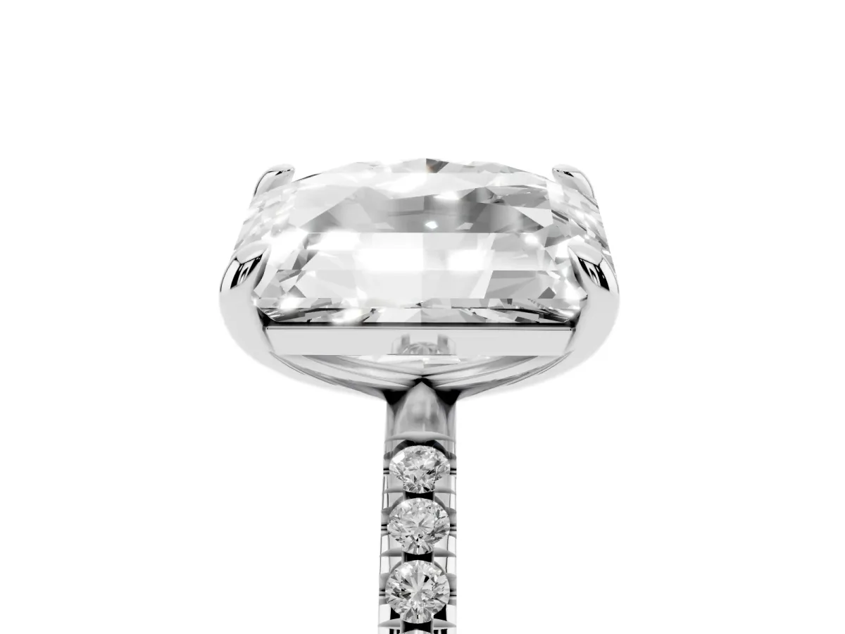 Oval and Radiant Toi Moi Ring with Prong Setting and Pave Band Silver