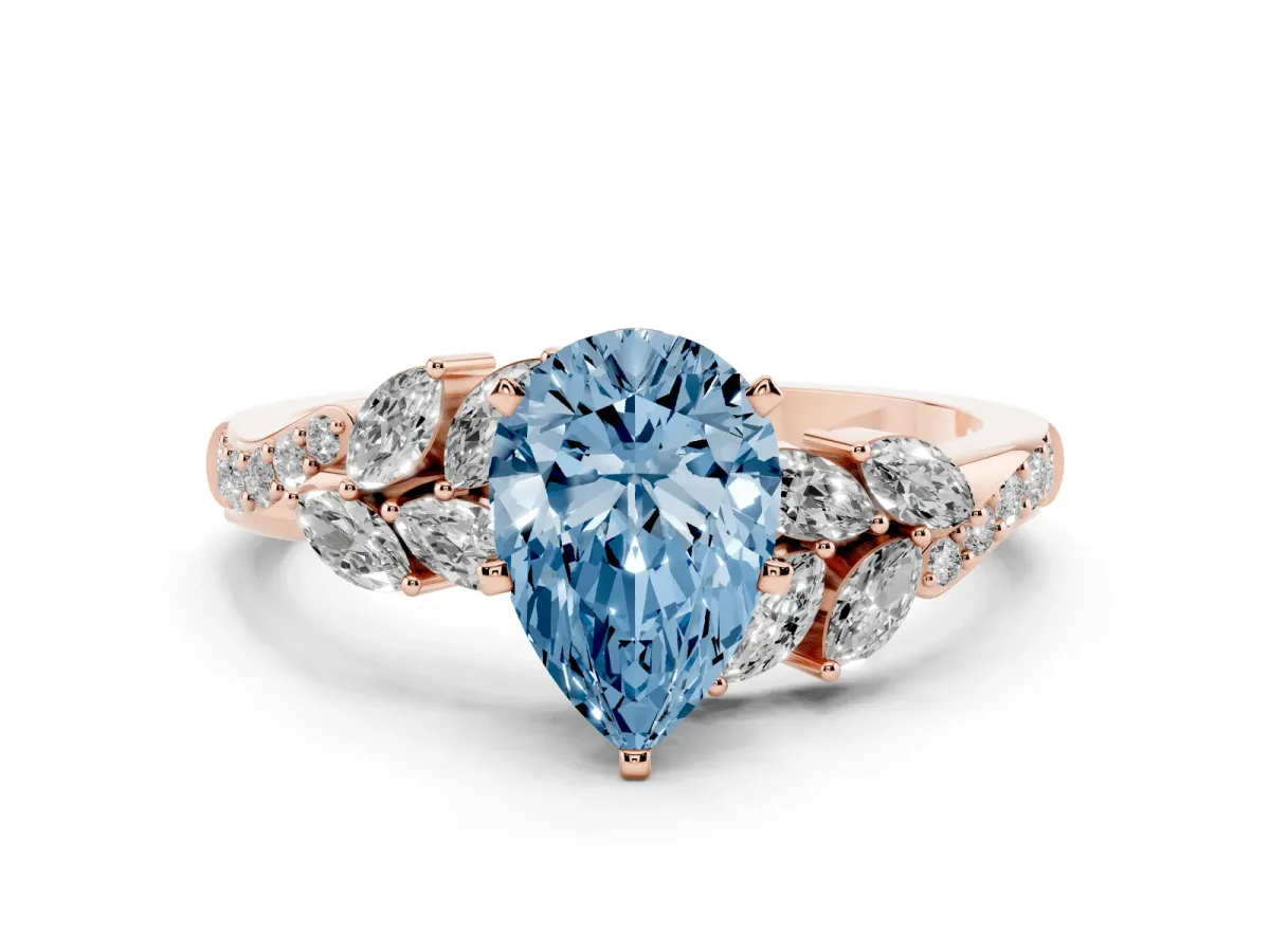 Fancy Blue Pear Cut Solitaire Marquise Twist Band with Six-Prong Setting Rose gold