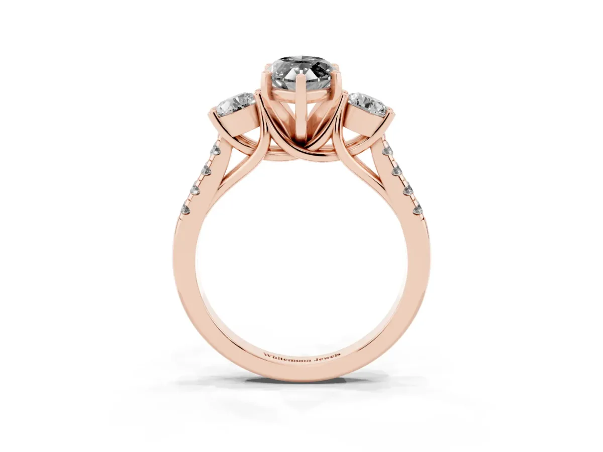 Fancy Black Three-Stone Marquise Cut Diamond Pavé Band with Four-Prong Setting Rose gold