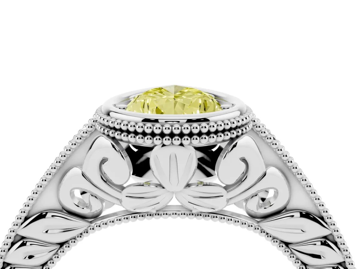 Fancy Yellow Bezel Set Pear Cut Diamond Milgrain Pave Engagement Ring Platinum