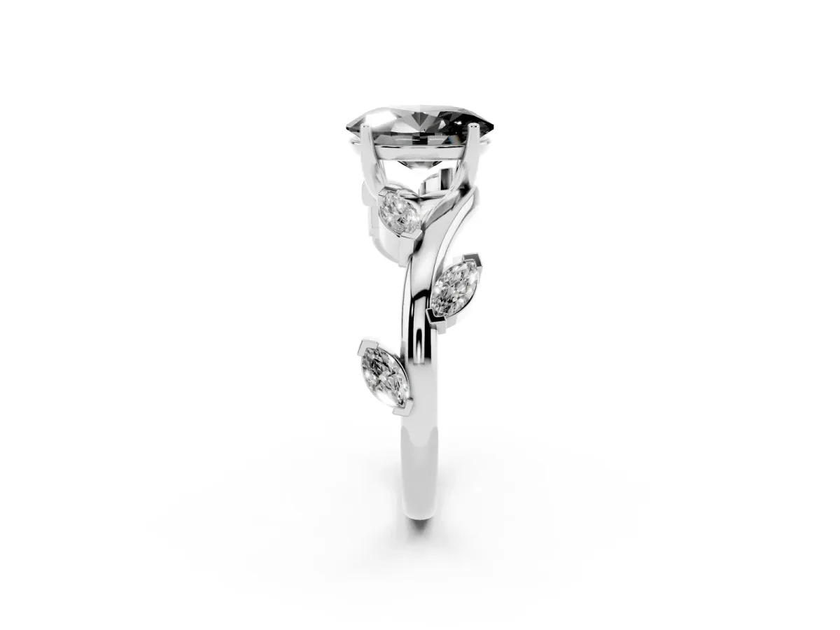 Fancy Black Oval Cut Solitaire Twisted Band Marquise Accent Prong Setting Ring White gold