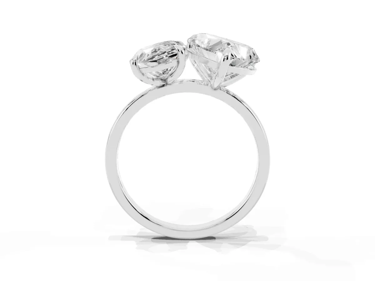 Oval and Heart Toi Moi Ring with Prong Setting and Plain Band Platinum