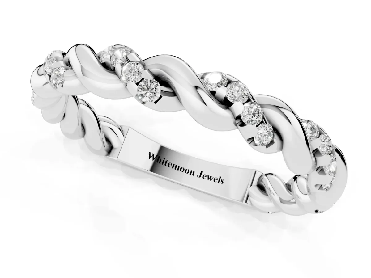 Twisted Pavé Round Diamond Eternity Band Platinum