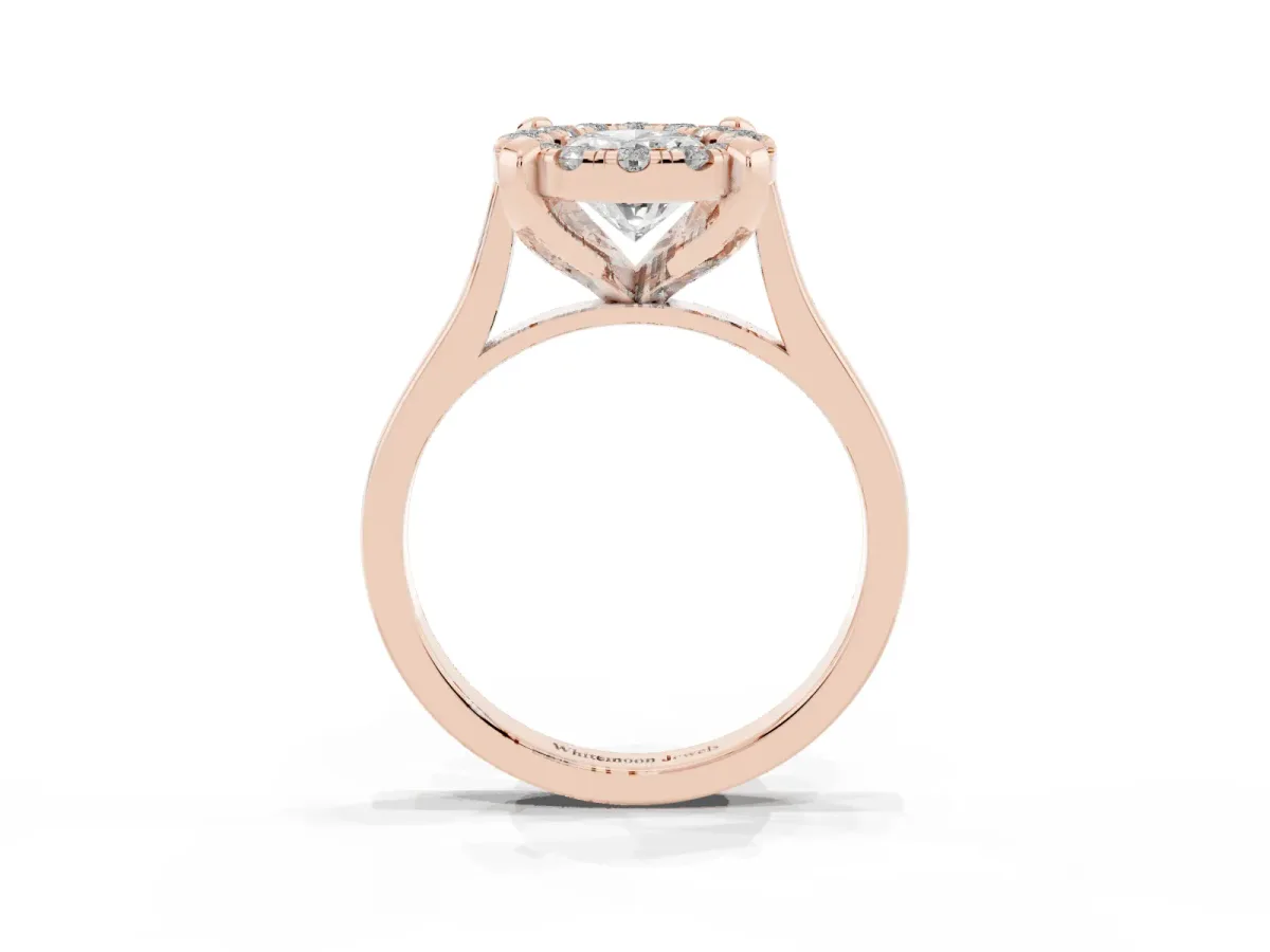 Oval Cut Diamond Cluster Halo Solitaire with Four-Prong Setting Rose gold