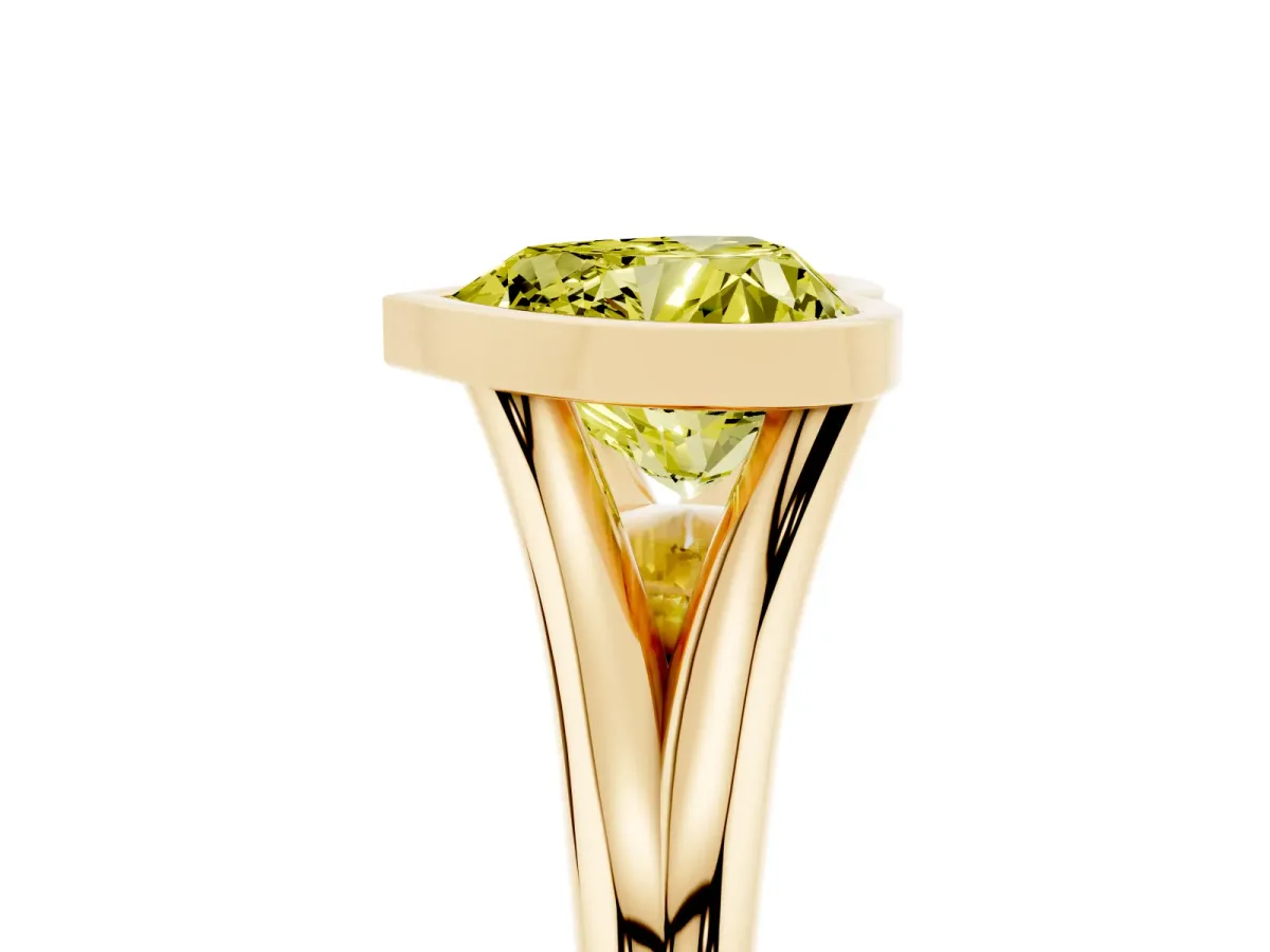 Fancy Yellow Bezel Set Heart Cut Cut Solitaire Ring with Tapered Band Yellow gold