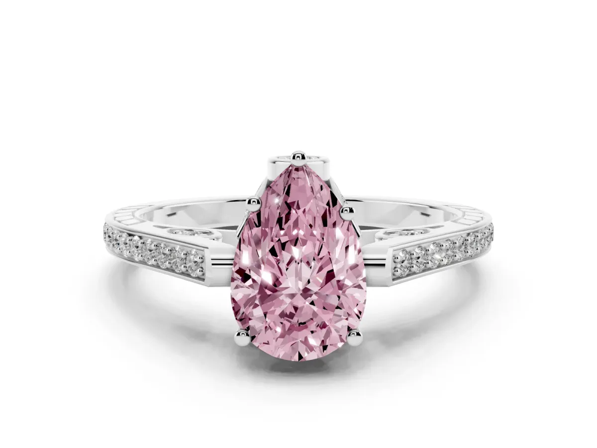 Fancy Pink Pear Cut Cut Cathedral Pave Diamond Engagement Ring with Six-Prong Setting Silver