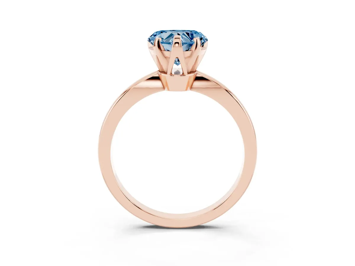 Fancy Blue Heart Cut Solitaire Engagement Ring with Six-Prong Setting and Tapered Band Rose gold