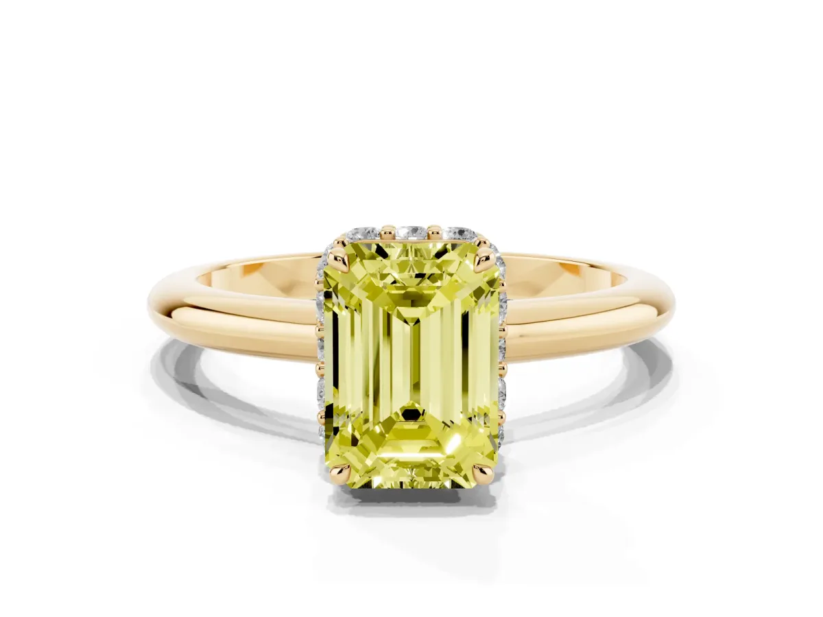 Fancy Yellow Emerald Cut Brilliant Solitaire Engagement Ring with Six-Prong Setting and Classic Band Yellow gold