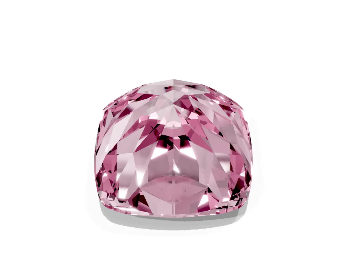 Fancy Pink Cushion Cut Solitaire Engagement Ring with Cathedral Band and Four-Prong Setting Yellow gold