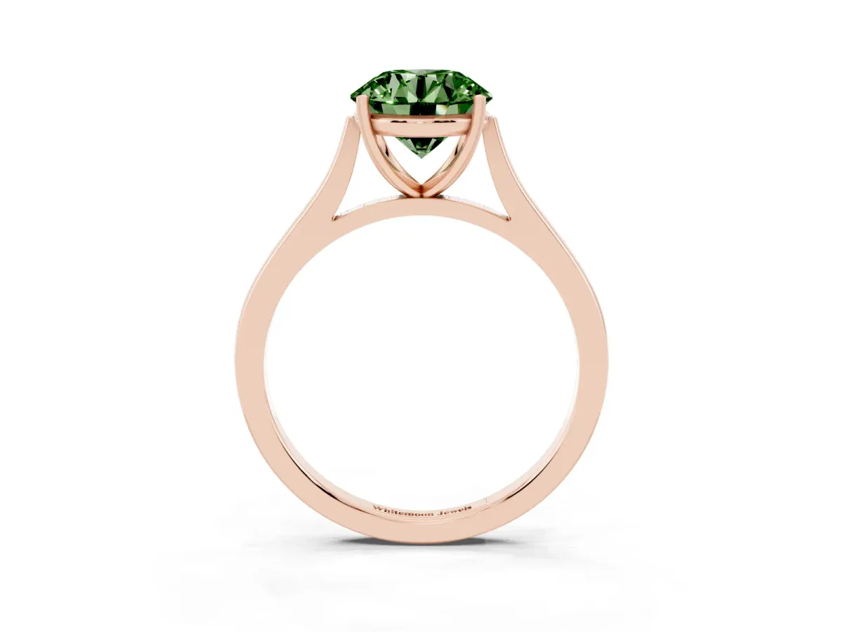 Fancy Green Round Cut Solitaire Heart Prong Engagement Ring with Tapered Band Rose gold