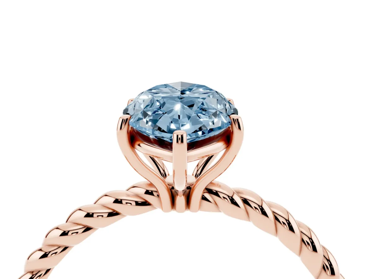 Fancy Blue Marquise Cut Solitaire Twisted Band 4-Prong Ring Rose gold