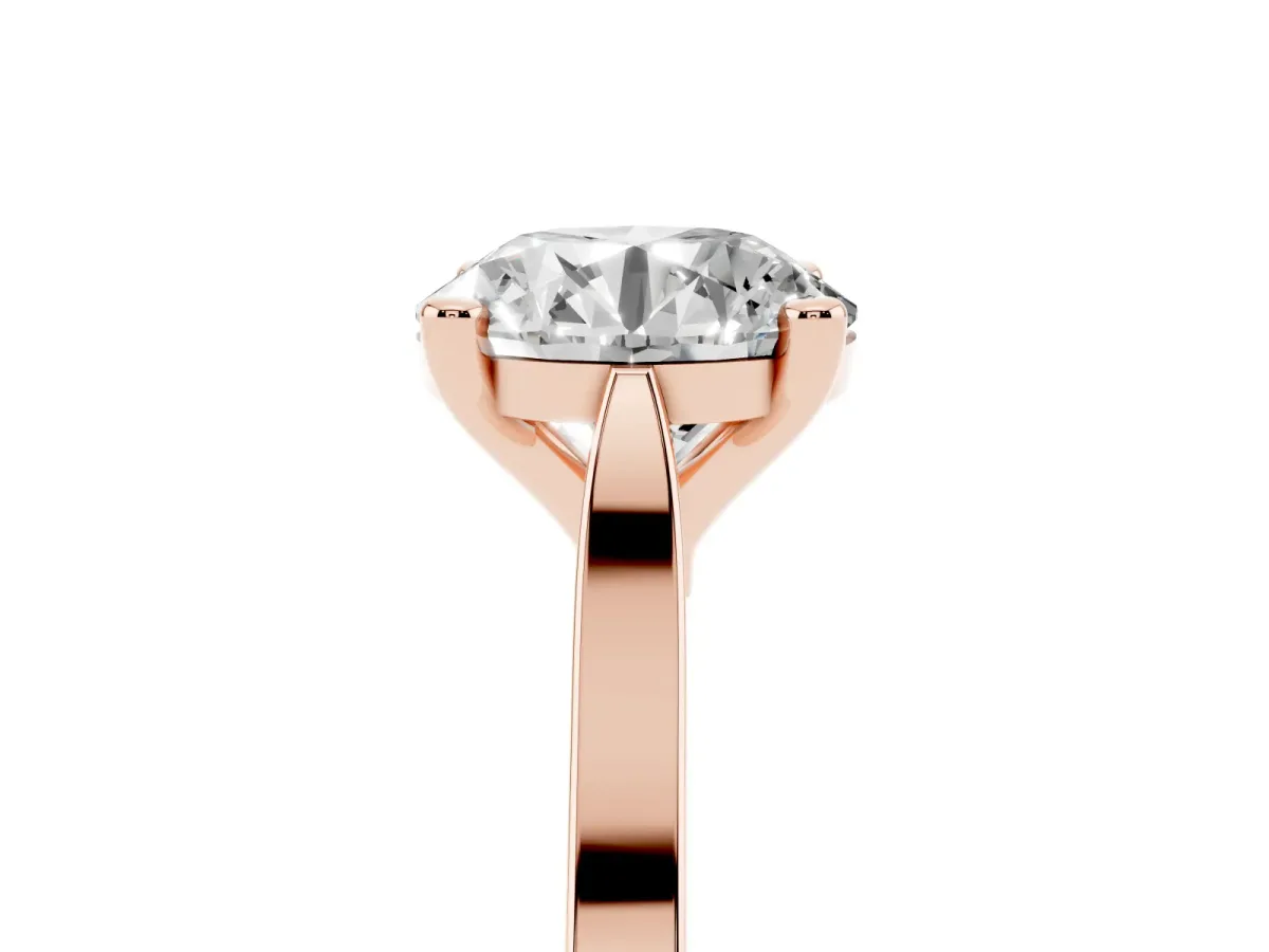 Round Cut Solitaire Diamond Ring with Four-Prong Setting and Tapered Band Rose gold
