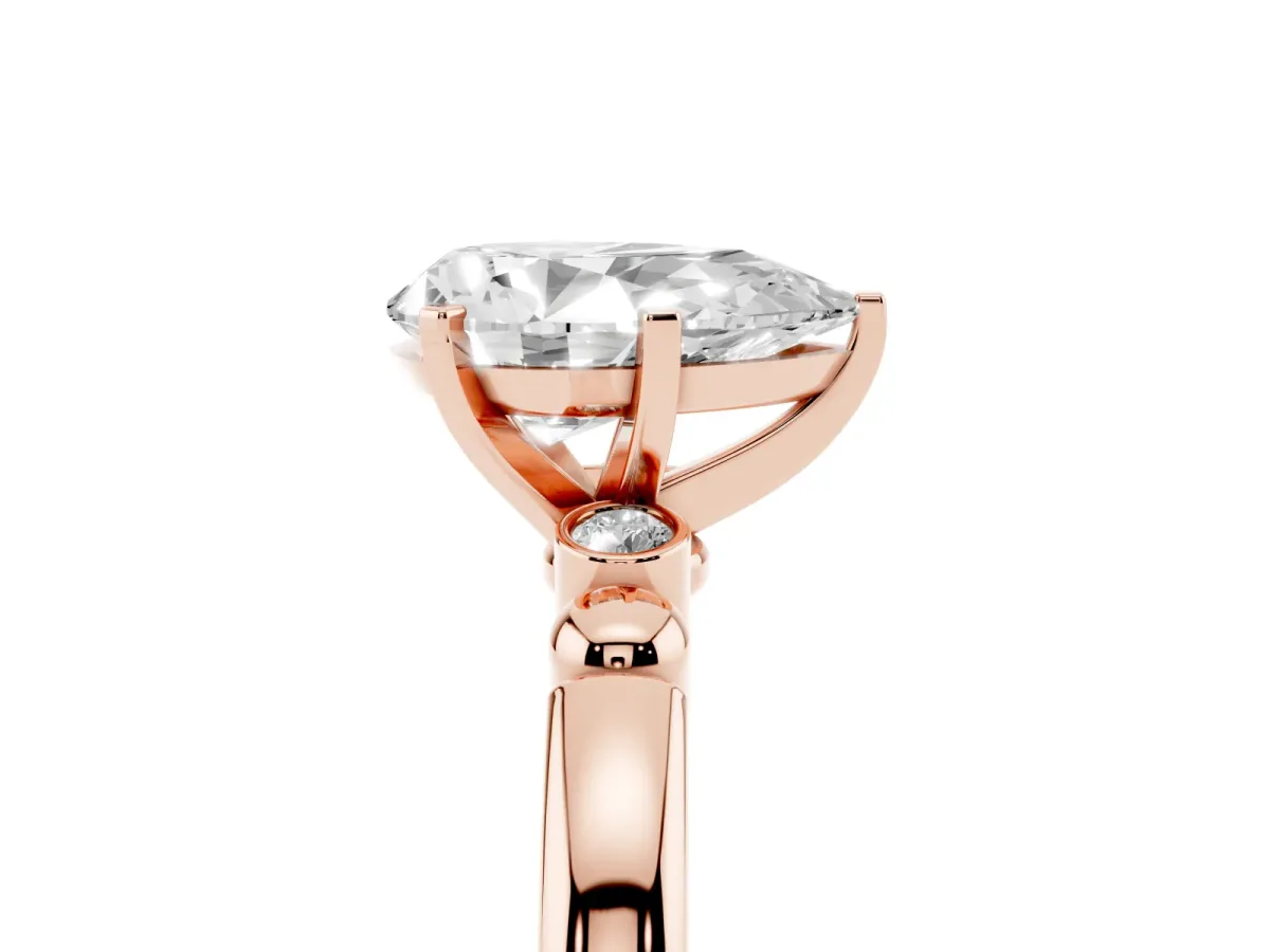 Pear Cut Solitaire Beaded Band with Four-Prong Setting Rose gold
