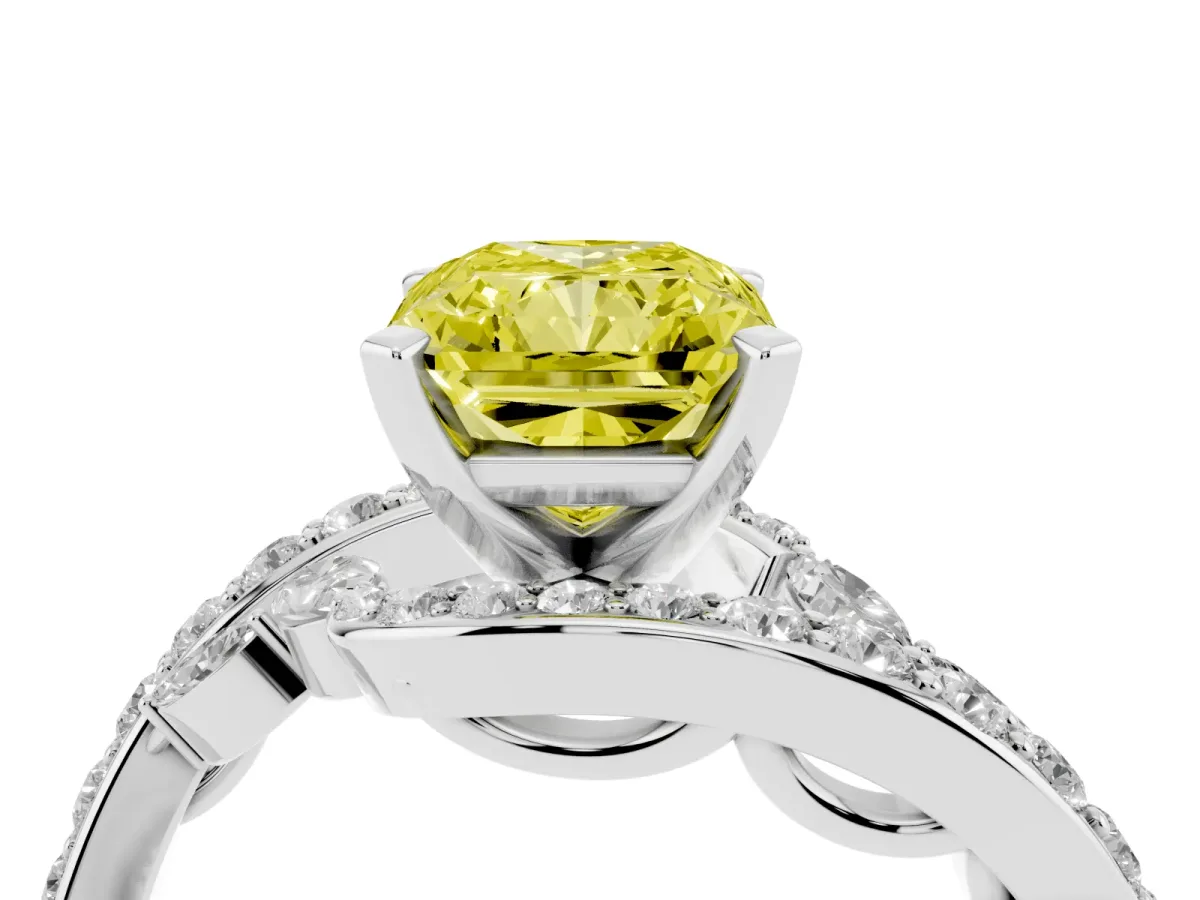 Fancy Yellow Radiant Cut Solitaire with Pavé Twist Band and Four-Prong Setting Silver