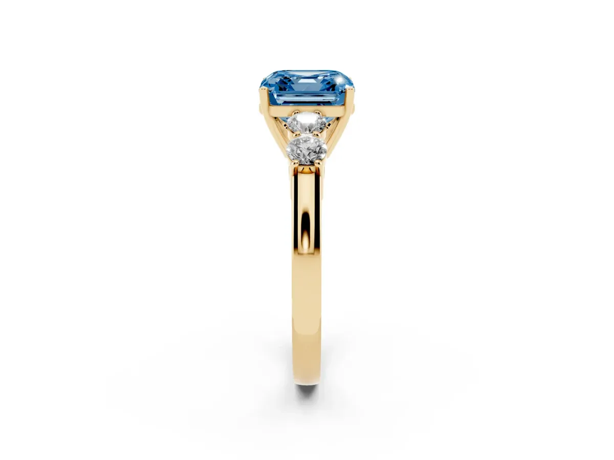 Fancy Blue Asscher Cut Cut Diamond Five-Stone Prong Set White Gold Ring Yellow gold