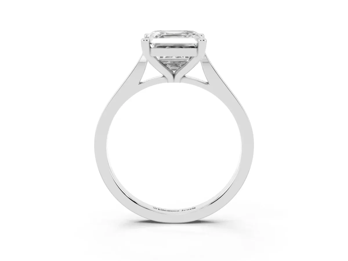 Asscher Cut Solitaire Diamond Ring with Four-Prong Setting and Tapered Band White gold