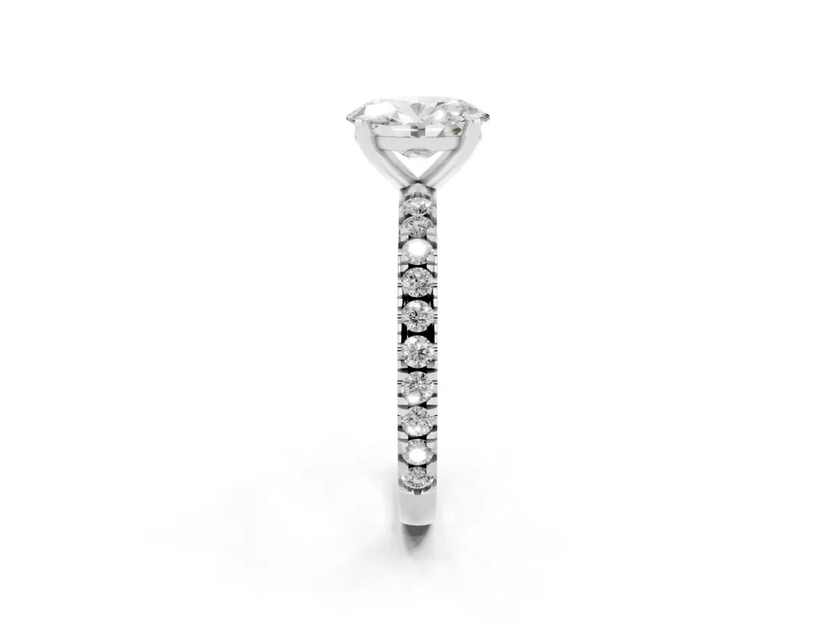 Oval Cut Diamond Pavé Band Solitaire with Four-Prong Setting Silver