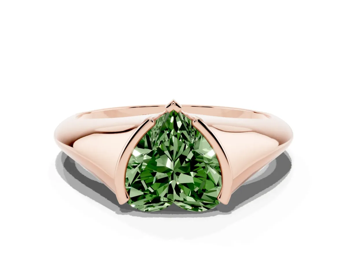 Fancy Green Heart Cut Solitaire Tension Set Diamond Ring Rose gold