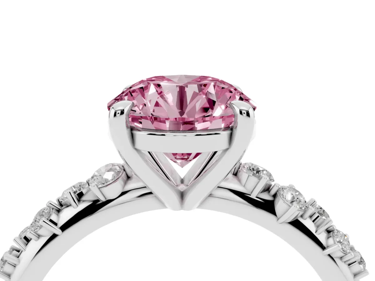 Fancy Pink Round Cut Cut Diamond Vine Band with Four-Prong Setting Platinum