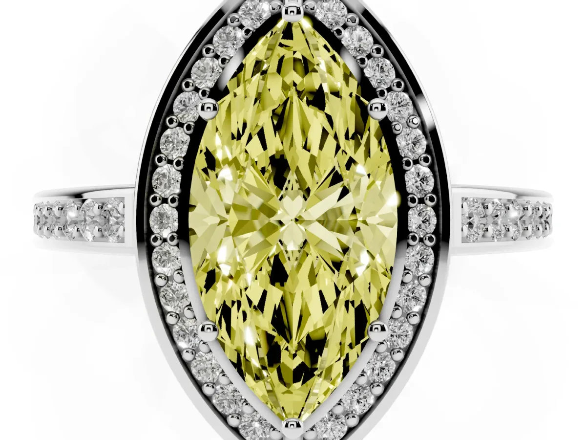 Fancy Yellow Marquise Cut Cut Halo Pave Split Shank Prong Setting Ring Platinum