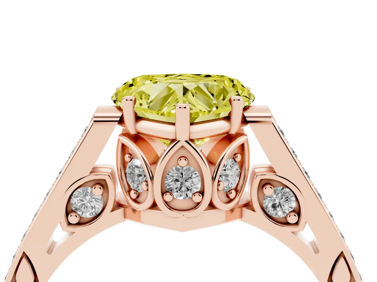 Fancy Yellow Heart Cut Cut Cathedral Pave Diamond Engagement Ring with Six-Prong Setting Rose gold