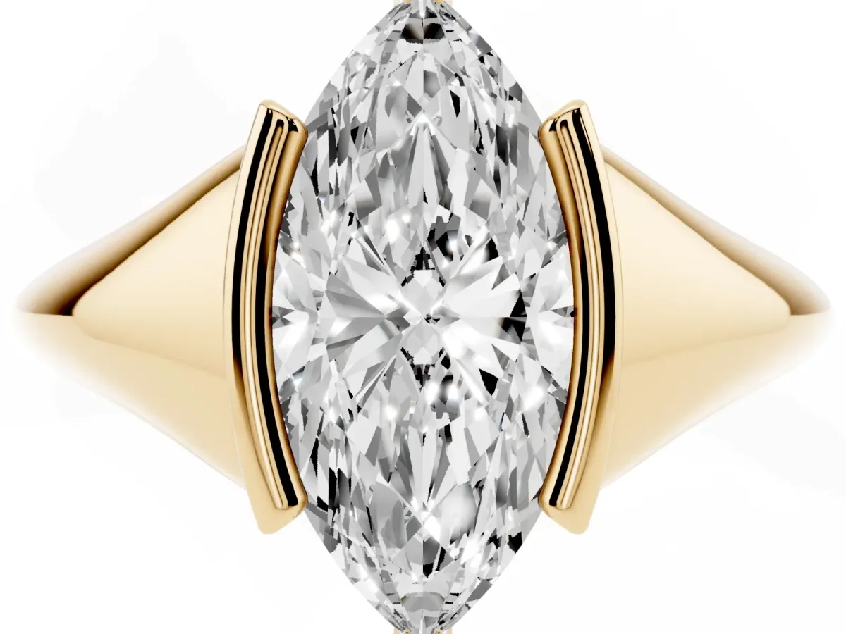 Marquise Cut Solitaire Tension Set Diamond Ring Yellow gold