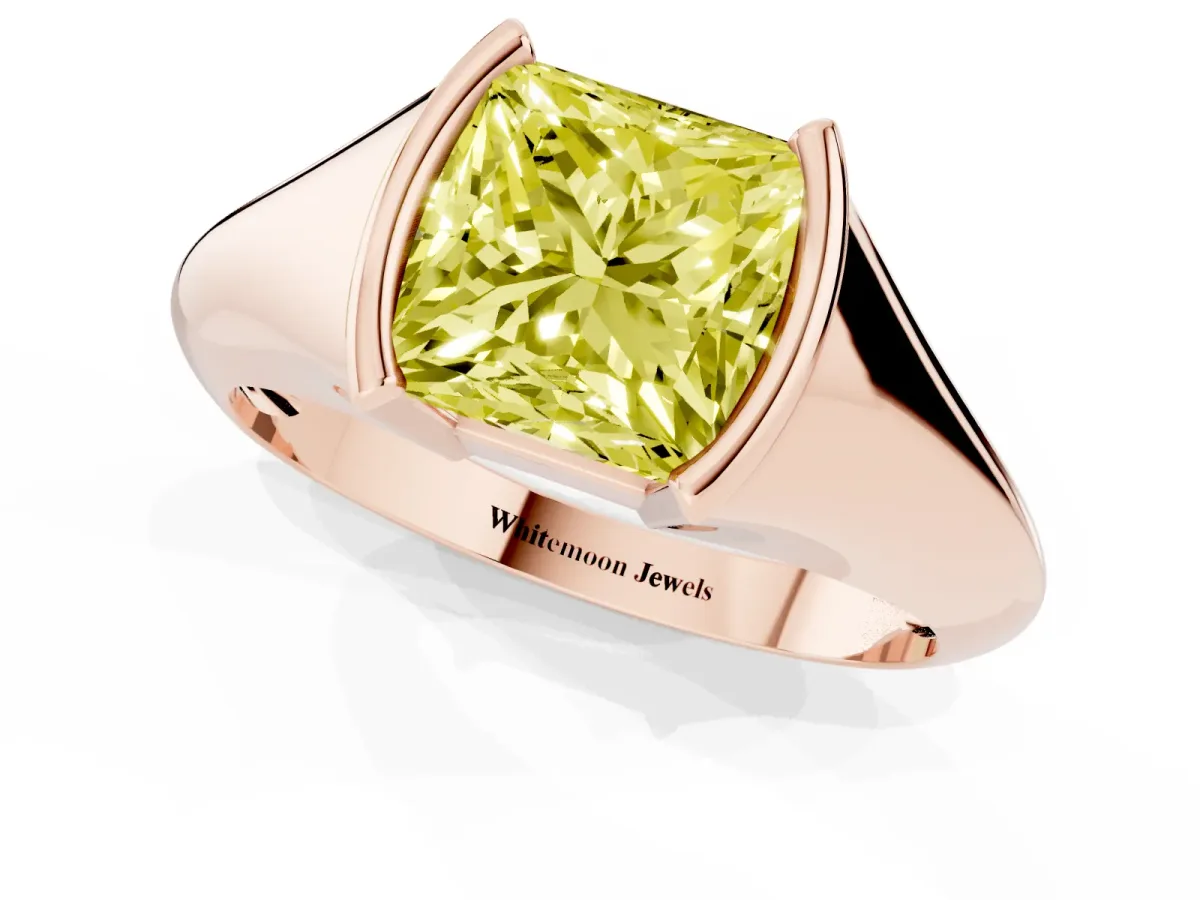Fancy Yellow Princess Cut Solitaire Tension Set Diamond Ring Rose gold