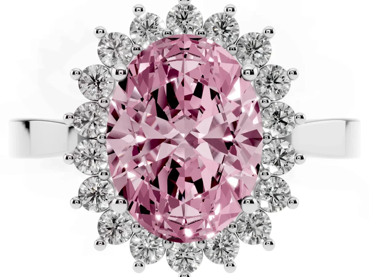 Fancy Pink Oval Cut Cut Diamond Halo Ring with Round Brilliant Halo and Solitaire Band White gold