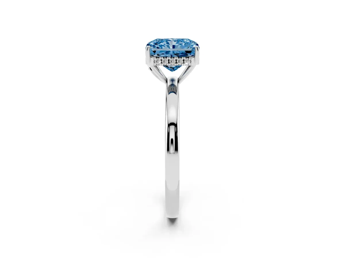 Fancy Blue Radiant Cut Solitaire Diamond Ring with Prong Setting and Plain Band Platinum