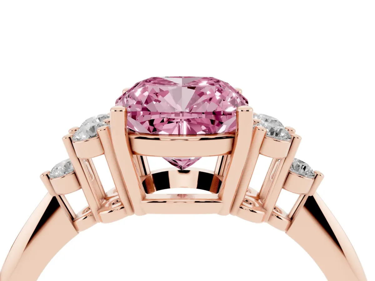 Fancy Pink Cushion Cut Cut Diamond Cluster Ring with Solitaire Band and Four-Prong Setting Rose gold