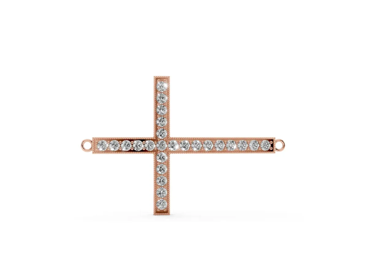 Pavé Round Diamond Cross Pendant Rose gold