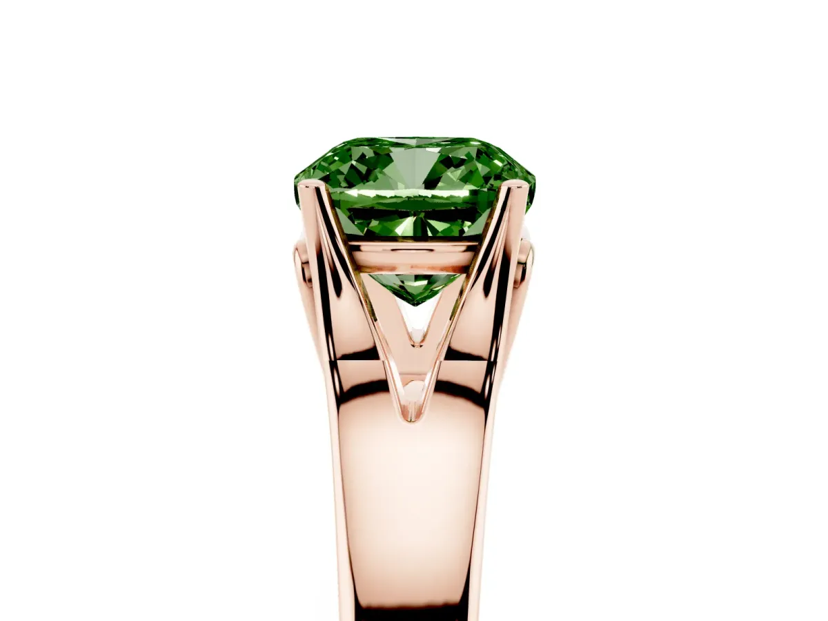 Fancy Green Cushion Cut Solitaire Diamond Ring with Cathedral Band and Four-Prong Setting Rose gold