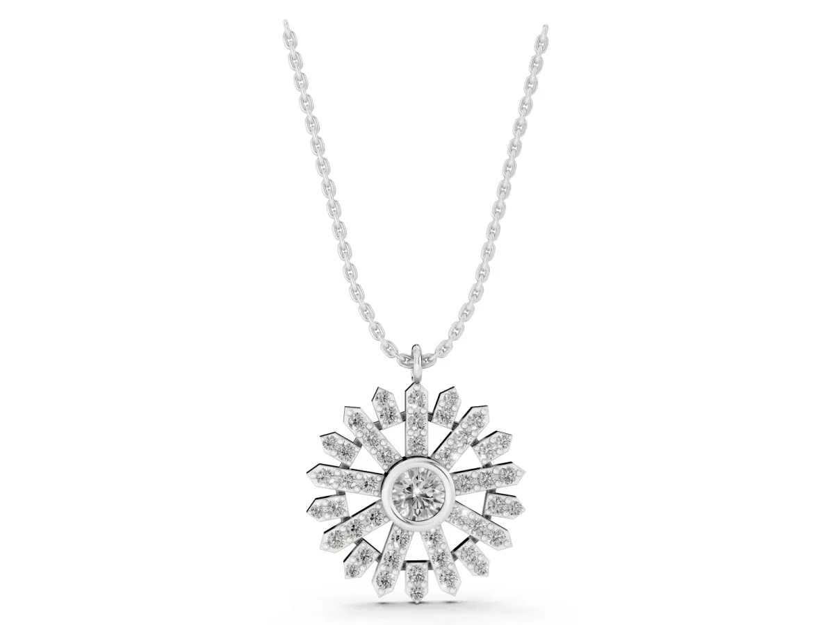 Round Diamond Snowflake Pendant with Pavé Setting Silver